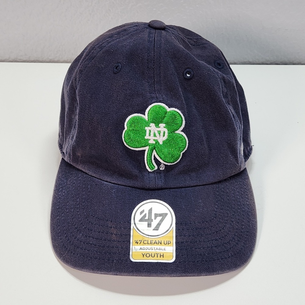 '47 Notre Dame Youth Adjustable Lucky Clover Hat Navy Blue NCAA Cap Irish